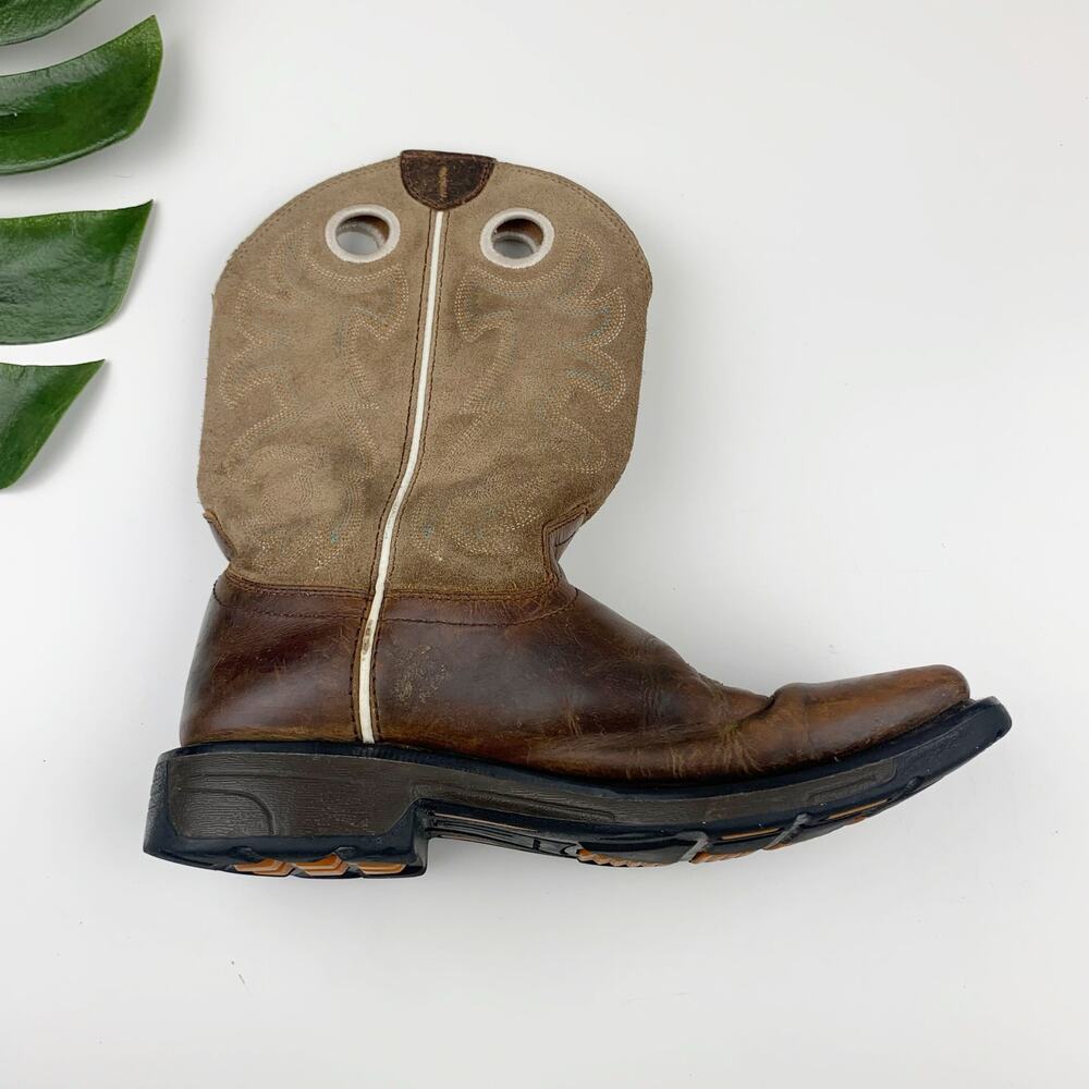 Ariat Workhog Boots Square Toe Brown Leather Suede Western Work Youth Kids 4.5 - Picture 8 of 14